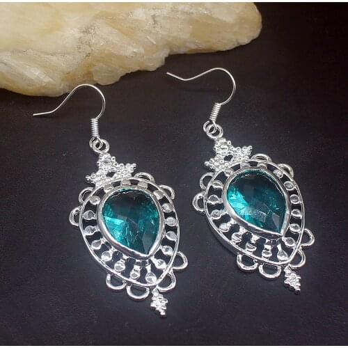 Gemstonefactory Big Promotion Single Unique 925 Silver Teardrop Green Topaz Women Ladies Gift Dangle Drop Earrings 20213714