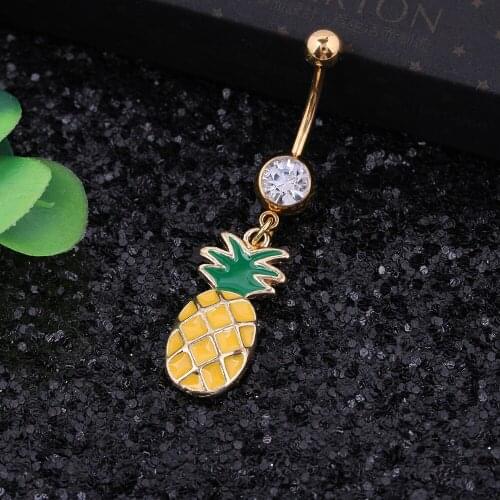 1PC Fruit Belly Button Ring Fashion Body Piercing Jewelry Retail Pineapple Navel Piercing 316L Surgical Steel Bar Piercing Navel