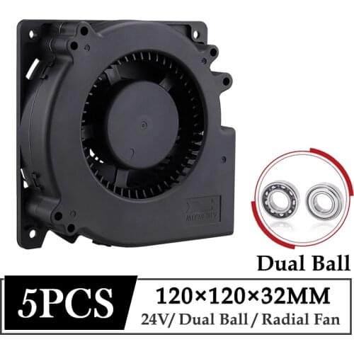5Pcs Gdstime DC 24V Fan 120mm 120x120x32mm Dual Ball Industrial Portable Blower Fan 12032 12cm Computer Radial Turbo Cooling Fan