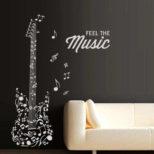 Guitar Wall Decal FEEL The MUSIC Quote Vinyl Sticker Art Decor Bedroom Design Mural School Education Sounds Artist DA40
