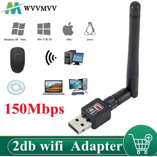WVVMVV Wireless WiFi Network Card 150M USB 2.0 802.11 b/g/n LAN Antenna Adapter with Antenna for Laptop PC Mini Wi-fi Dongle