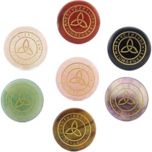 Natural Stone Amethyst Jewelry 30mm Disc Seven Chakras Carving European and American Mysterious Rune Text Triqueta Jewelry
