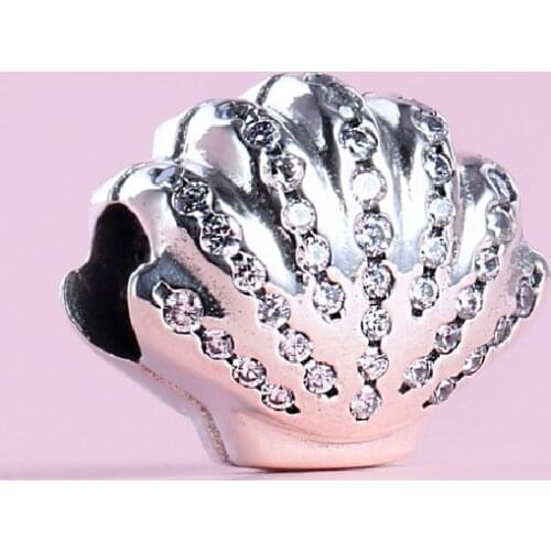 925 Sterling Silver Beads Charm Crystal Sea Shell Scallop Charms Fit Original pan Bracelet For Women DIY Jewelry Bead