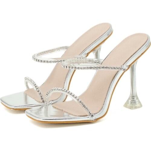 UVRCOS Woman Slippers Fashion PVC Transparent Crystal Rhinestone Slides Clear Strange Heels Sandals Ladies Wedding Shoes