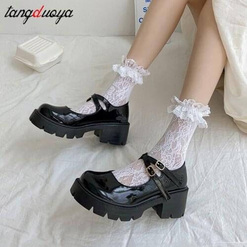 Platform Women Shoes Japanese Style Lolita Shoes For Women Vintage PU High Heels College Student Cosplay Mary Jane Shoes