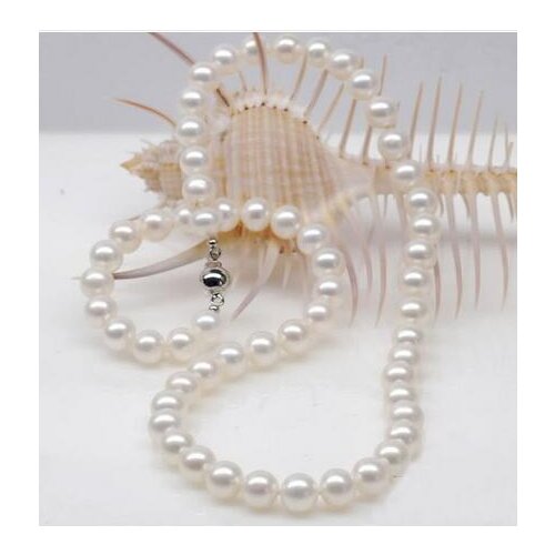 Women gift word Jewelry 17INCH AAAA 9.5-10MM natural White Seawater Cultured Round Pearl Necklac large Silver
