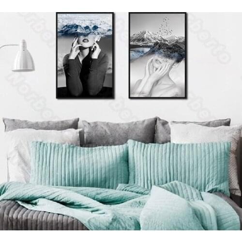Modern Style Canvas Painting and Posters Abstract Art Woman with a Glacier-Shaped Hat and Shed Her Eyes for Home Rooms Decoratio