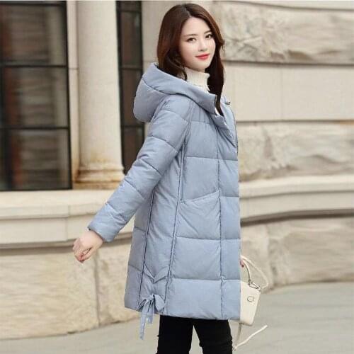 Winter Coat Women 2021Solid Zipper Hooded Slim Down Jackets Casual Parkas Fashion Clothing High Street Midi Coats Female