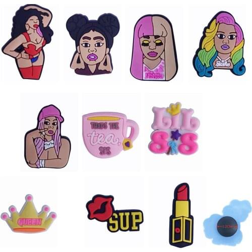 1pcs PVC Pretty Girl Tea Shoes Accessories Fashion Garden Shoe Decorations Fit Croc Jibz Charm Kids Birthday Gifts