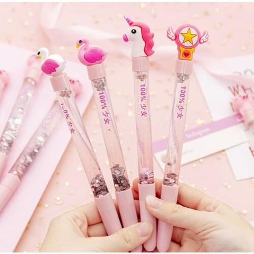 1 Pcs Cute Unicorn Flamingo Gel Pen Kawaii Sequin Liquid Sand Pen School Signature Pen Writing Gift Stationery Supplies