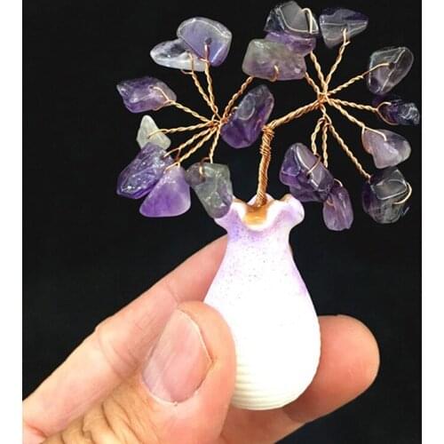 1pc Mini Crystals Money Tree Copper Chakra Gemstone Trees Feng Shui Home Decor