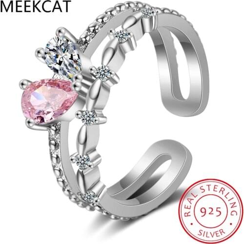 2020 100% 925 Sterling Silver Fine Jewelry Double Layer Love Heart Pink CZ Ring Sizable 5 6 7 Girls Kids Xmas Gift DS816