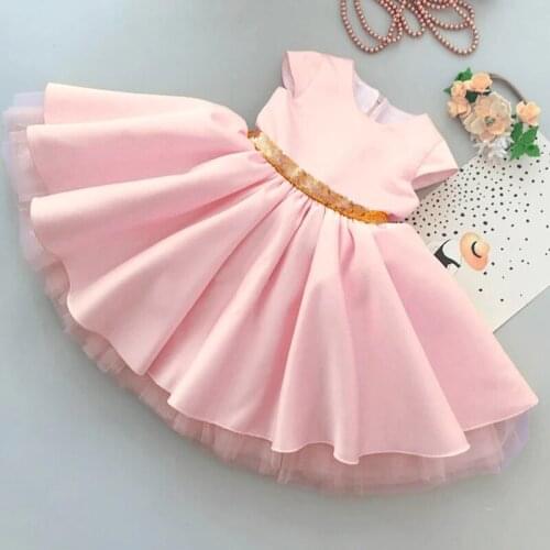 2021 Formal Kids Birthday Dress For Girl Children Costume Party Sequin Princess Dresses Wedding Vestido Backless Girls Clothing