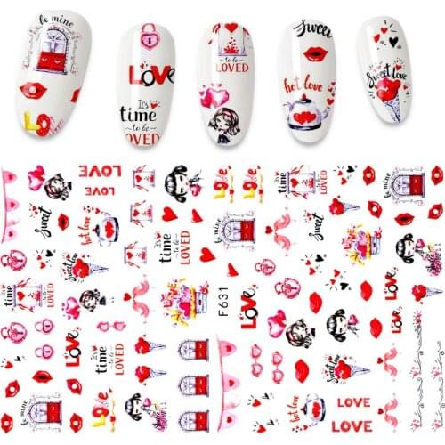 3D Valentine Roses Nail Stickers Water Transfer Sticker Nail Art Romantic French Decal Charms Decorative Slider Tips