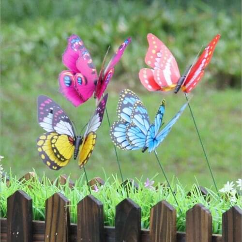 4pcs PVC 3D Colorful Butterfly Stakes Outdoor Garden Yard Flower Pot Decor Flowerpot Plant Decoration DIY Lawn Garden Ornament