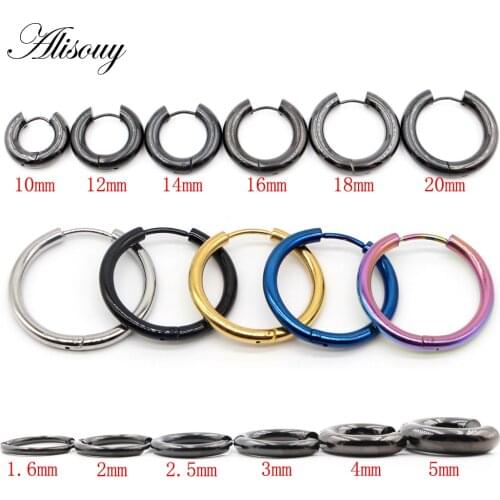 Alisouy Unisex Hoop Earrings Gold Silver Color Colorful Black Rose Gold Round Ear Rings For Women Men Fashion Punk Hoops Earring