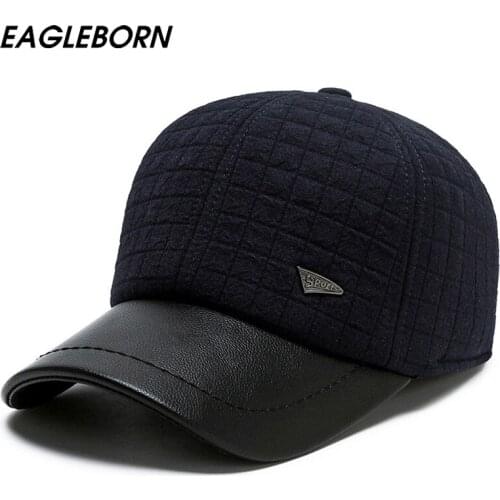 New Men Hat Winter Men Baseball Cap Cold Warm Dad Hat Cotton PU Ear Protection Middle-aged Old Hat Outdoor Fashion Baseball Cap