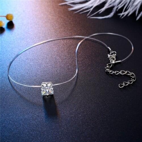 1 Pcs Invisible Simple Brightly Colorful Pearl Zircon Heart Circle Necklace Clavicular Chain Necklace For Women Jewelry N22-T2