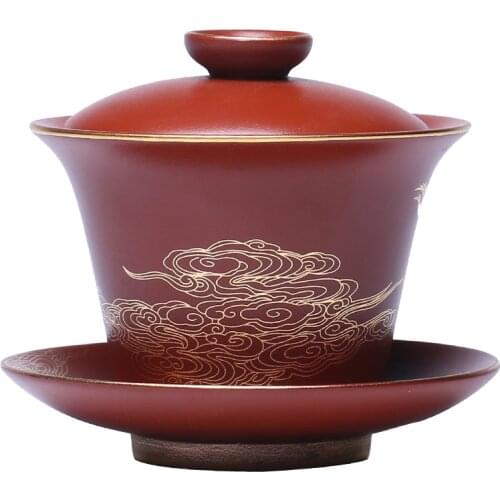 Purple Sand Large Yixing Clay Sancai Gaiwan Tea Cup Single Tea Bowl with Lid Household Tea Set Hand Grip Tea Cup San Cai Bei