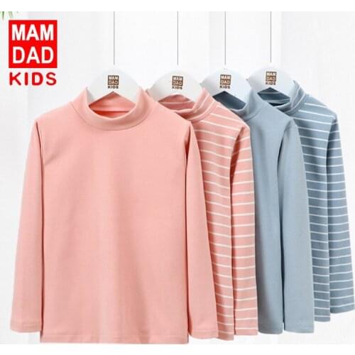 Childrens Thick Bottoming Shirt Autumn and Winter Cotton Plus Velvet Turtleneck Striped Tshirt for Boys and Girls Kids Base Top