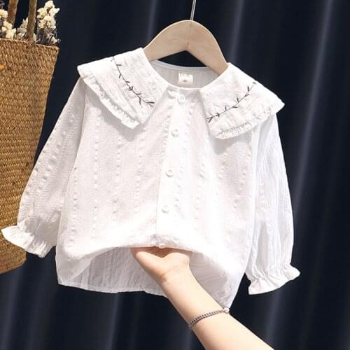Long Sleeve Childrens Shirts Baby Girl Cotton Tops Embroidery Fashion Toddler White Blouse Spring & Autumn Clothes for Teens