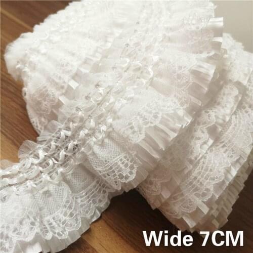 7CM Wide Exquisite Ruffle White Elastic Lace Applique Guipure Embroidery Ribbon Trim Collar Sewing Clothing Skirt Headwear Decor