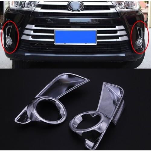 JEAZEA 2X Car ABS Chrome Cover Trim Front Head Fog Light Lamp Frame Sticker Fit For Toyota Highlander 2018 2019 2020 Styling