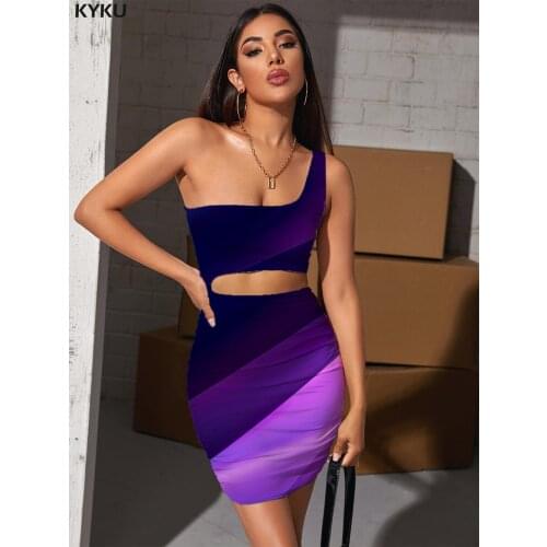 KYKU Brand Abstract Dress Women Psychedelic Bodycon Dress Art 3d Print Purple Hollow out Dresses Womens Clothing Mini Evening