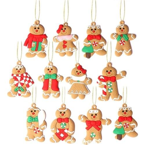 Fashion12pcs Gingerbread Man Christmas Tree Ornaments Xmas Soft Living Room Decorating Tools Festival Home Decoration