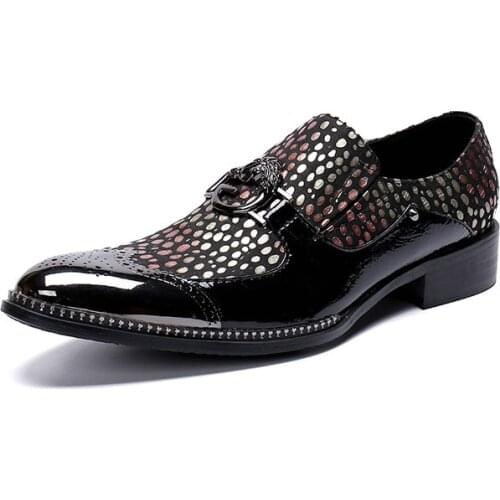 New Printing Leather Dress Men Shoes Luxury Pointed Toe Wedding Shoes Mens Nightclub Bars Leisure Party Shoes Big Yards 45 46