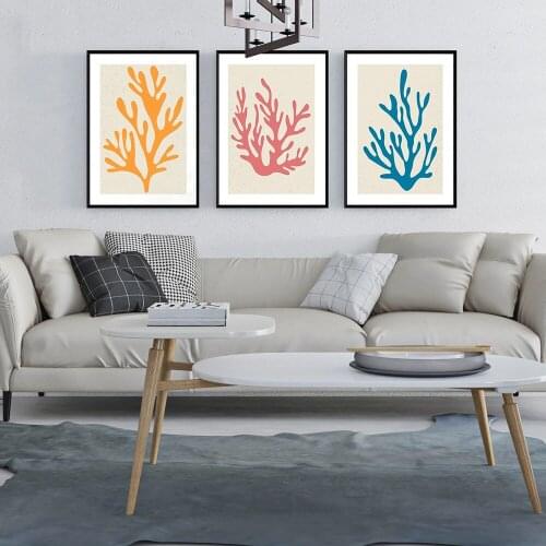 Nordic Modern Abstract Leaves Plant Canvas Painting Wall Art Posters Prints Red Blue Green Graphics Picture Living Room Decor