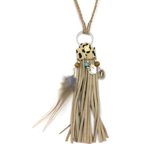 2015New personalized handmade jewelry supplier unique boho feather pendant long Necklaces for women