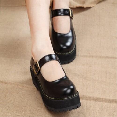 New 2021 Women Creepers Pu Flats Platform JK Mary Jane Student Goth Ladies Loafers Shoes Dropshipping plus size lolita shoes