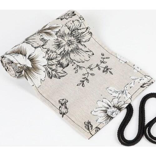 Peony 12/24/36/48/72 Holes Canvas Roll Pen Curtain Pencil Bag Case Makeup Wrap M17F