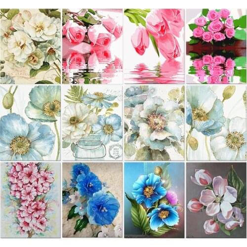 PhotoCustom Paint By Numbers Scenery DIY Oil Painting By Numbers On Canvas Flowers 40x50cm Frame Digital Hand Painting Home Deco