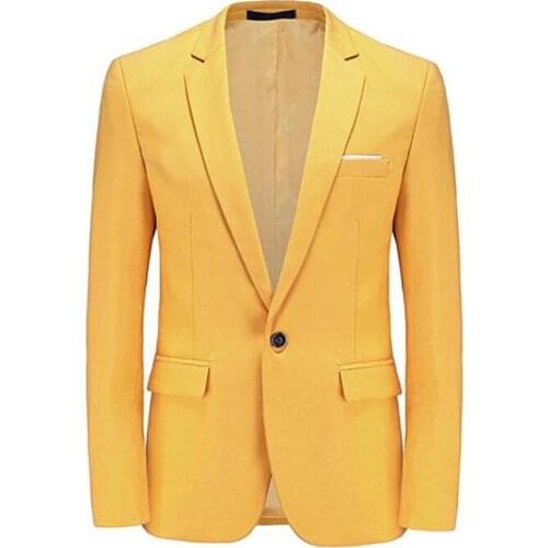 Yellow Mens Suit Jacket Blazer One Button Notched Lapel Mens Jacket Casual Wear Coat Formal Jacket for Evening Prom Party