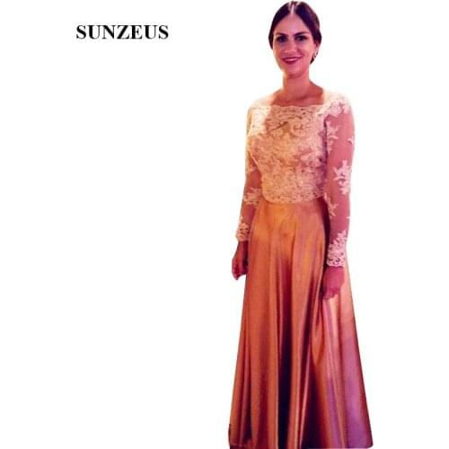 Gold Mother Of Bride Dress With Long Sleeves Elegant Lady Party Dresses Appliques Women Formal Wear Madrinha Vestido