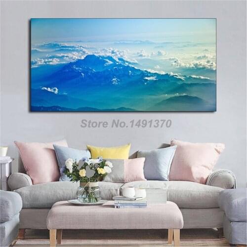 Natural Scenery Poster High Mountains Paintings On Canvas Modern Art White Clouds Blue Sky Decorative Wall Pictures Home Decor