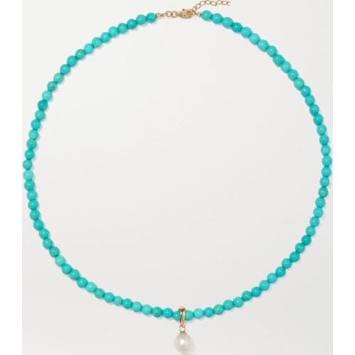 Simple trendy blue stone beaded necklace Womens natural pearl pendant choker Adjustable wild neck accessory gifts 2020 collares