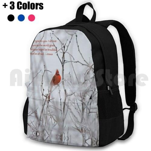 Let Not Your Heart Be Troubled-Winter Cardinal Outdoor Hiking Backpack Waterproof Camping Travel Peace Cardinal Winter Cardinal