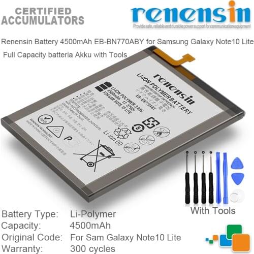 Renensin Battery 4500mAh EB-BN770ABY for Samsung Galaxy Note10 Lite Full Capacity batteria Akku with Tools