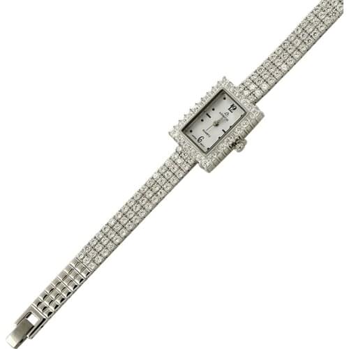 Silverlina Silver Square Zircon Stone Wristwatch Clock