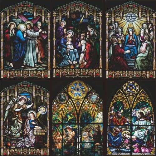 Customized Size Glass Film Drop-Shipping Static Cling PVC Multi Style Church Classical European Lightproof Window Film 40cmx60cm