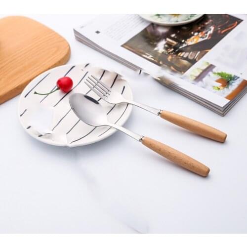 Stainless Steel Portable Tableware Set Chopsticks Spoon Fork with Wooden Handle