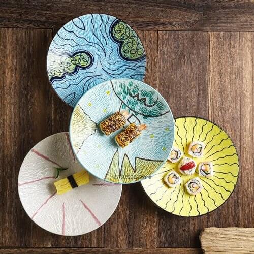 Japanese hand-painted creative ceramic tableware shallow bowl fruit salad trumpet bowl Japanese cuisine sashimi deep plate