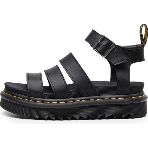 2021 Summer Martens Shoes Woman Flats Platform Sandals Women Soft Leather Casual Open Toe Thick Bottom Wedges Women Shoes