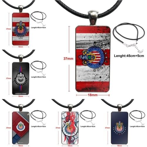 Chivas De Guadalajara Logo Design Fashion Vintage Glass Women Rectangle Necklace Pendants For Women Kids