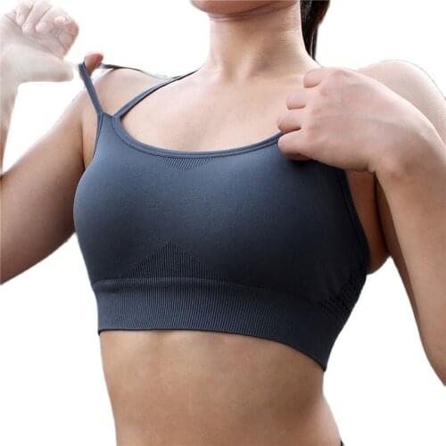 Women Sports Fitness Sexy Vest Backless Top Push up Solid Color Seamless Bra Push up Underwear Removable Chest Pad Sports Bra