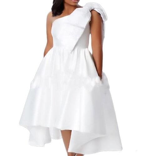 Special Interest Design Knee Length Dress One Shoulder Sleeveless Women Irregularity Pleated Vocation Style White Shirt Robe