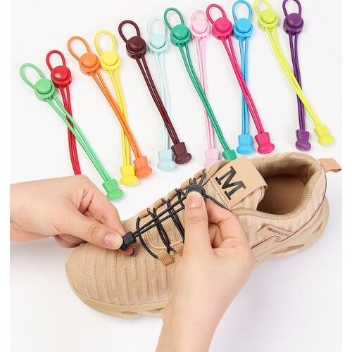 No tie shoelaces Round Elastic Shoelace Plastic snap lock Suitable for all shoes Adult children walking sports Lazy laces 1 pair